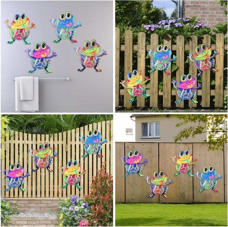 Junware Metal Frog Wall Decor, 4Pcs Frog Iron Wall Art Sculptures Art Frogs Wall Hanging Sculpture Decoration. Outdoor Fence Art for Home Garden, Fence, Patio, Yard, Bedroom Outside Gifts for Adults - Image 2